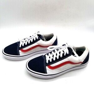 Vans Women Comfycush Old Skool Low Top White Blue Red 5